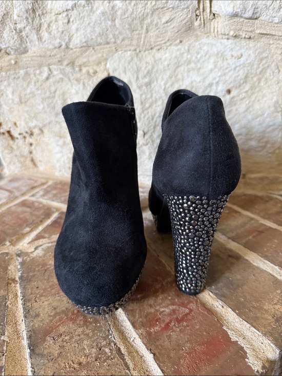 Gianni Bini Shoes - Gianni Bini Black Suede Crystal-Embellished Heel Ankle Booties